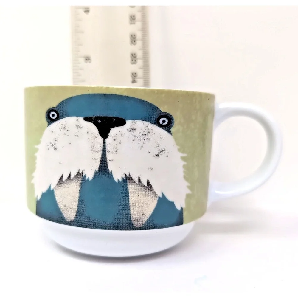Pier 1 One Imports Stacking Mugs Set of 4 / Metal Stand Arctic Animals Porcelain